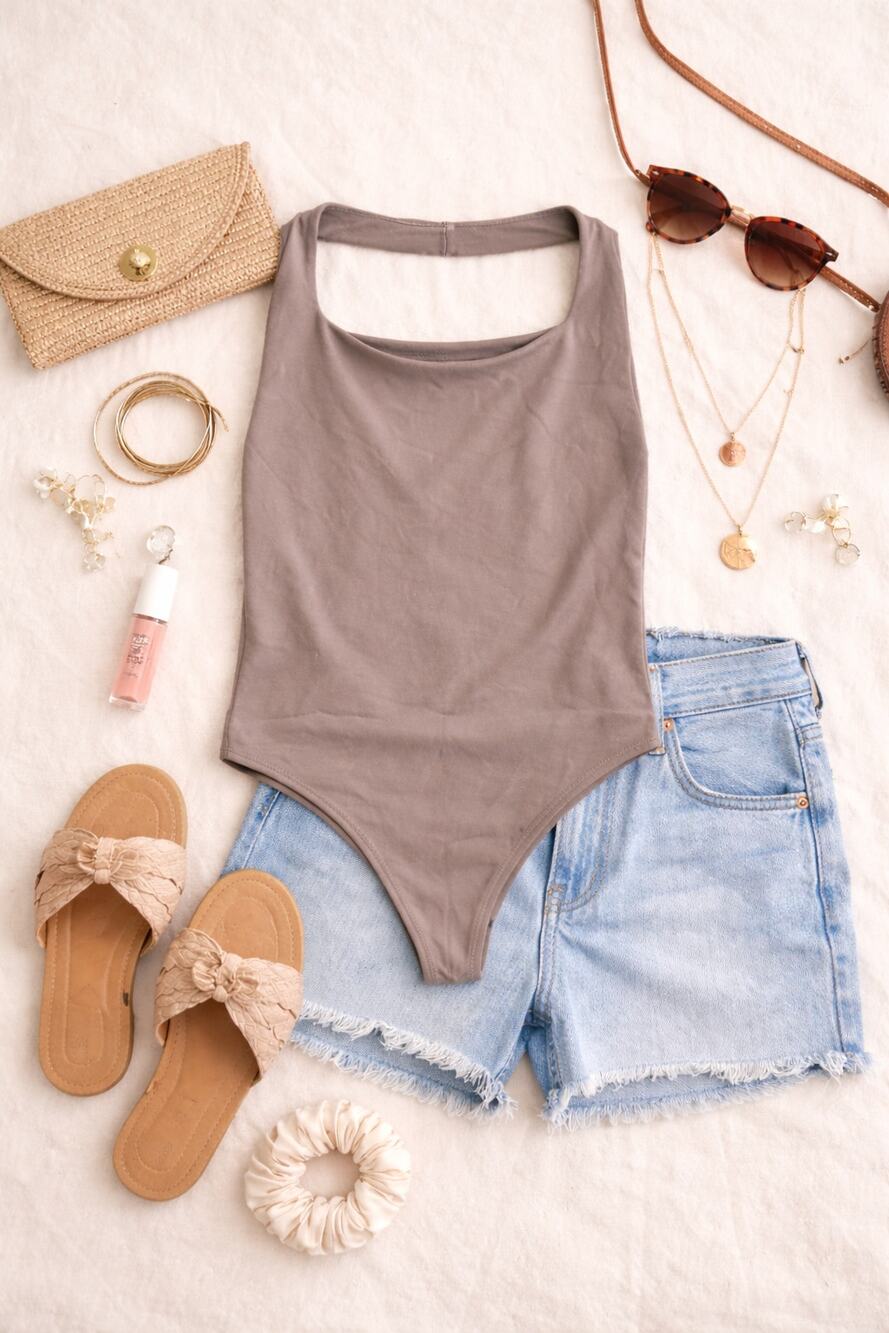 Abercrombie & Fitch Women's Soft Matte Halter Double Knit Bodysuit Taupe Size S